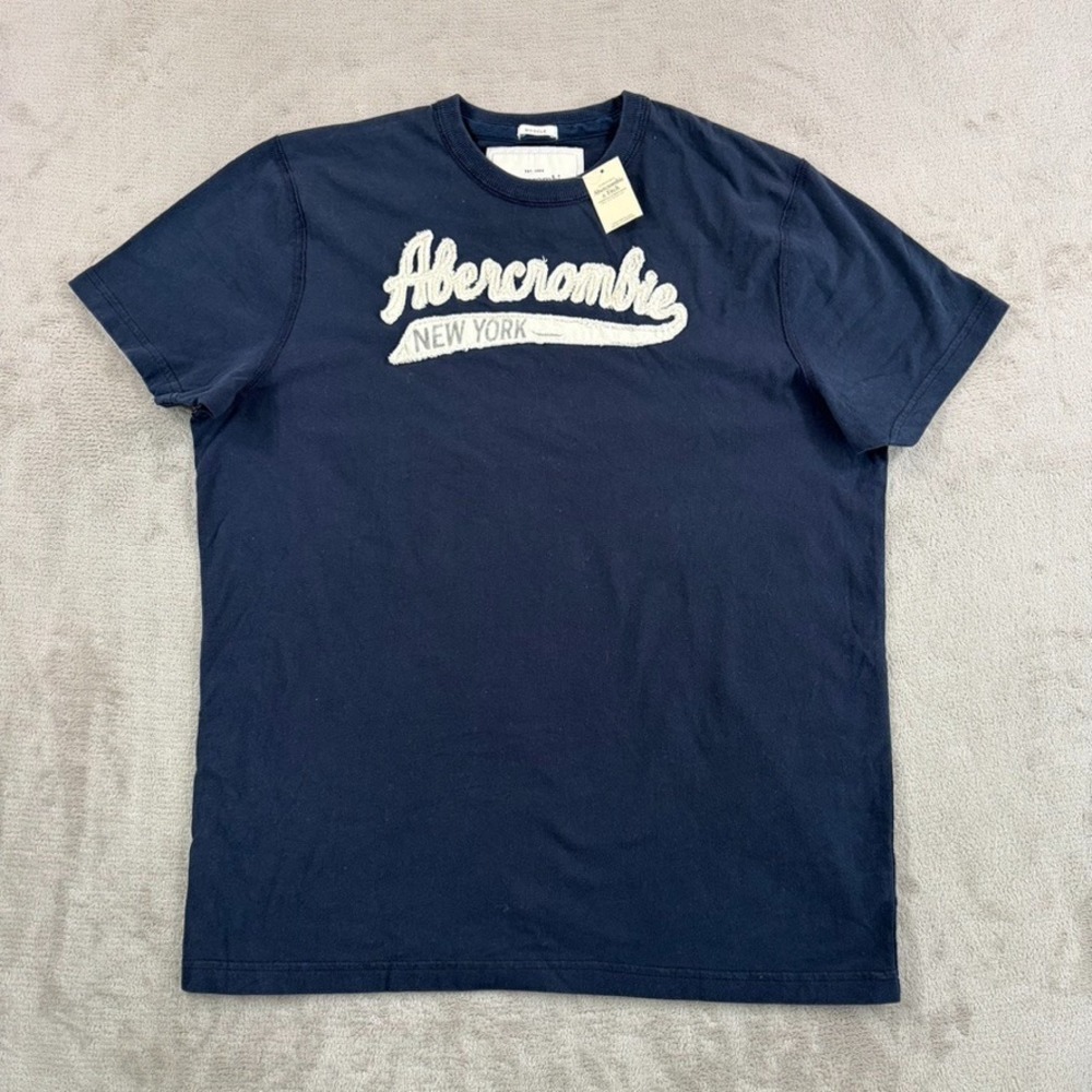 Vintage Y2K Abercrombie & Fitch Muscle Fit T-Shirt Navy Applique Logo Men 2XL